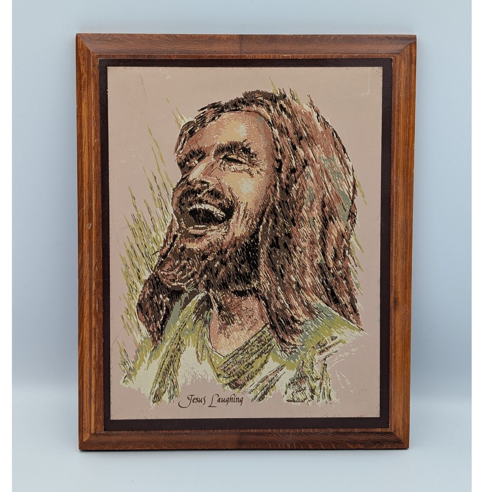 Vintage Ralph Kozak Jesus Laughing Christian Art Wood Wall Plaque Dicksons 1993